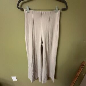 Quince Ultra-Stretch Ponte Wide Leg Pants Sand Beige High Rise Pintuck Small